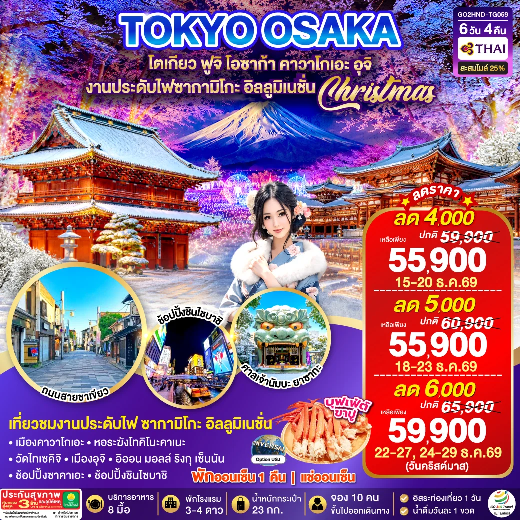 ทัวร์ญี่ปุ่น TOKYO OSAKA ILLUMINATION CHRISTMAS & NEW YEAR 6วัน 4คืน (TG)