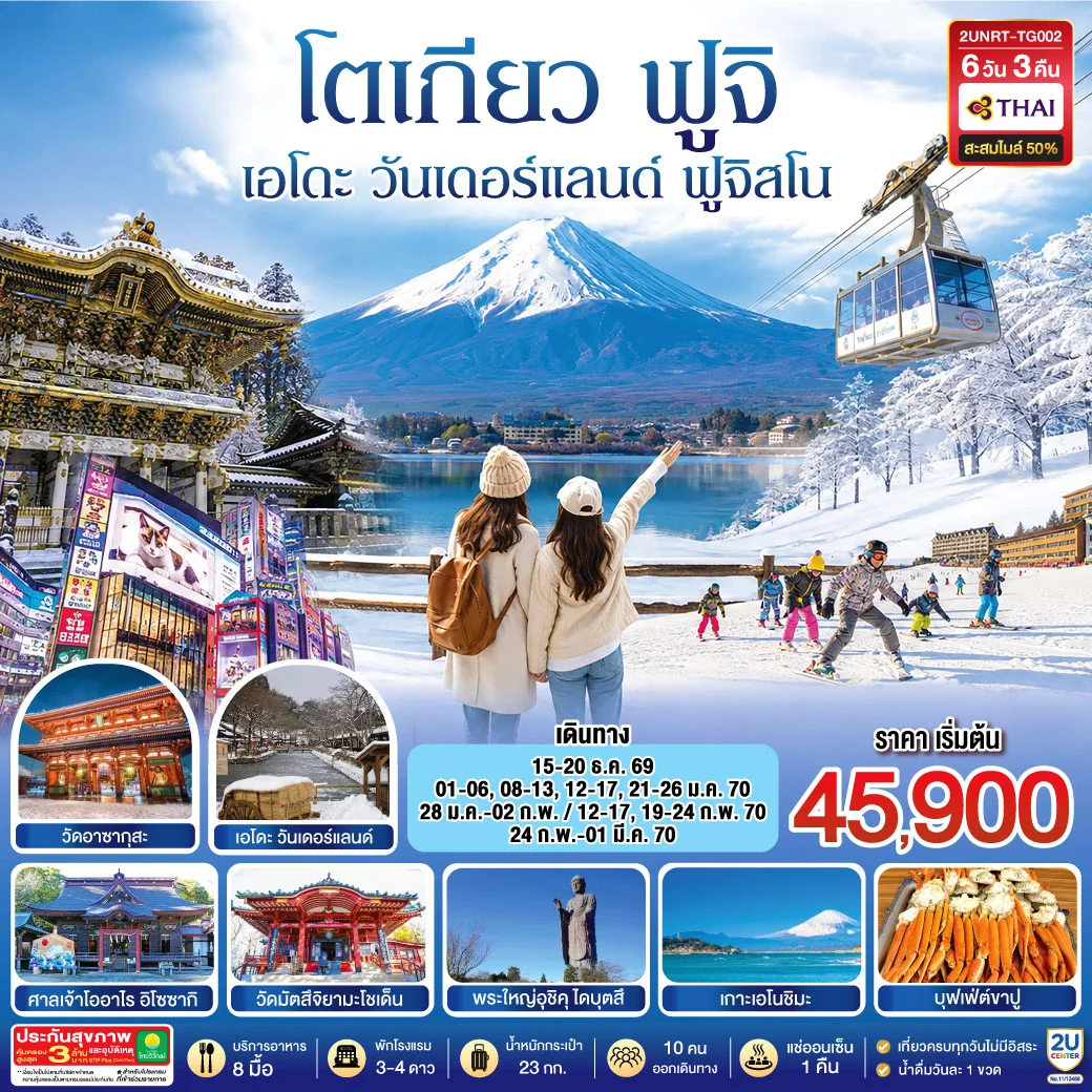 ทัวร์ญี่ปุ่น โตเกียว นิกโก้ เอโดะ วันเดอร์แลนด์ ฟูจิสโน 6วัน 4คืน (TG)